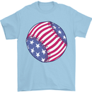 Baseball USA Stars and Stripes American Flag Mens T-Shirt 100% Cotton Light Blue