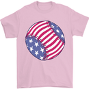 Baseball USA Stars and Stripes American Flag Mens T-Shirt 100% Cotton Light Pink