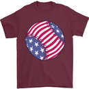 Baseball USA Stars and Stripes American Flag Mens T-Shirt 100% Cotton Maroon