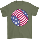 Baseball USA Stars and Stripes American Flag Mens T-Shirt 100% Cotton Military Green