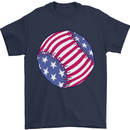Baseball USA Stars and Stripes American Flag Mens T-Shirt 100% Cotton Navy Blue