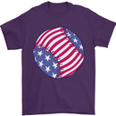 Baseball USA Stars and Stripes American Flag Mens T-Shirt 100% Cotton Purple