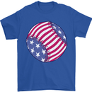 Baseball USA Stars and Stripes American Flag Mens T-Shirt 100% Cotton Royal Blue
