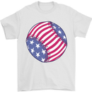 Baseball USA Stars and Stripes American Flag Mens T-Shirt 100% Cotton White
