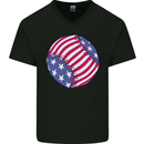Baseball USA Stars and Stripes American Flag Mens V-Neck Cotton T-Shirt Black