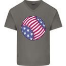 Baseball USA Stars and Stripes American Flag Mens V-Neck Cotton T-Shirt Charcoal