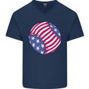 Baseball USA Stars and Stripes American Flag Mens V-Neck Cotton T-Shirt Navy Blue