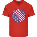 Baseball USA Stars and Stripes American Flag Mens V-Neck Cotton T-Shirt Red