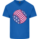 Baseball USA Stars and Stripes American Flag Mens V-Neck Cotton T-Shirt Royal Blue