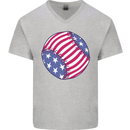 Baseball USA Stars and Stripes American Flag Mens V-Neck Cotton T-Shirt Sports Grey