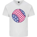 Baseball USA Stars and Stripes American Flag Mens V-Neck Cotton T-Shirt White