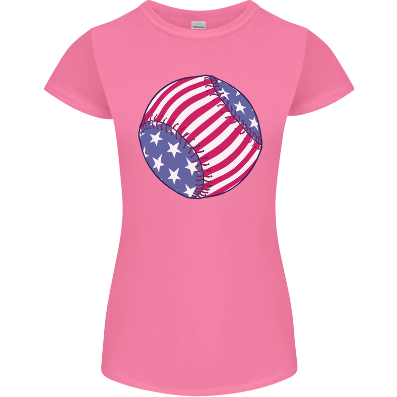 Baseball USA Stars and Stripes American Flag Womens Petite Cut T-Shirt Azalea