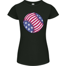 Baseball USA Stars and Stripes American Flag Womens Petite Cut T-Shirt Black