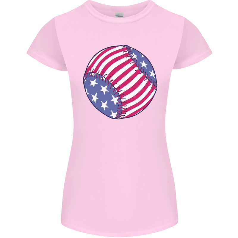 Baseball USA Stars and Stripes American Flag Womens Petite Cut T-Shirt Light Pink