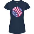 Baseball USA Stars and Stripes American Flag Womens Petite Cut T-Shirt Navy Blue