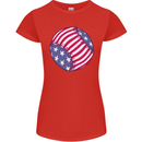 Baseball USA Stars and Stripes American Flag Womens Petite Cut T-Shirt Red