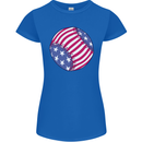 Baseball USA Stars and Stripes American Flag Womens Petite Cut T-Shirt Royal Blue