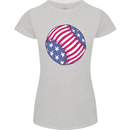 Baseball USA Stars and Stripes American Flag Womens Petite Cut T-Shirt Sports Grey