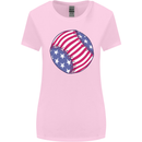 Baseball USA Stars and Stripes American Flag Womens Wider Cut T-Shirt Light Pink