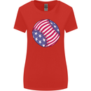 Baseball USA Stars and Stripes American Flag Womens Wider Cut T-Shirt Red