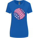 Baseball USA Stars and Stripes American Flag Womens Wider Cut T-Shirt Royal Blue