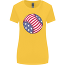 Baseball USA Stars and Stripes American Flag Womens Wider Cut T-Shirt Yellow