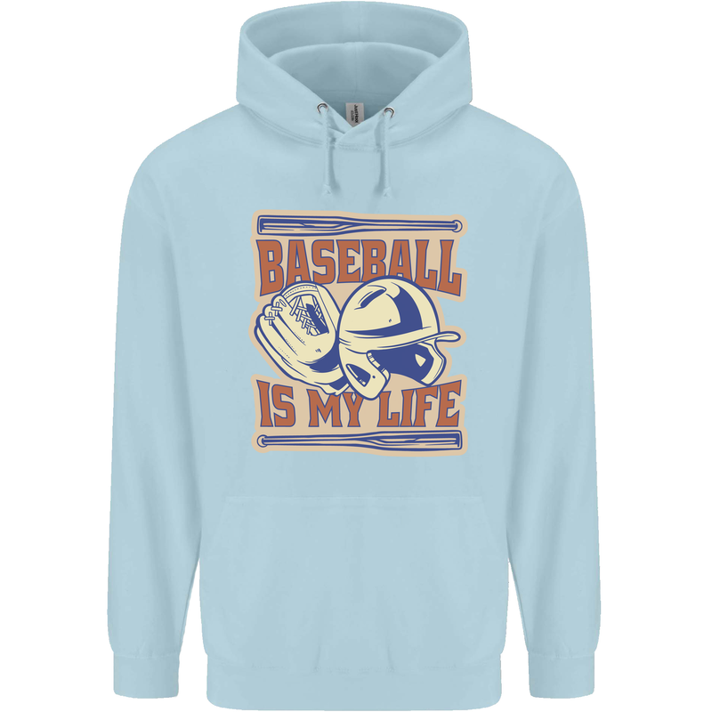 Baseball is My Life Childrens Kids Hoodie Light Blue