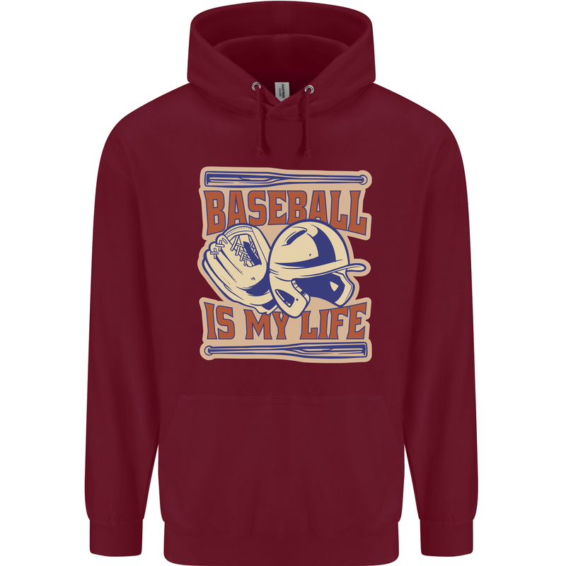 Baseball is My Life Childrens Kids Hoodie Maroon