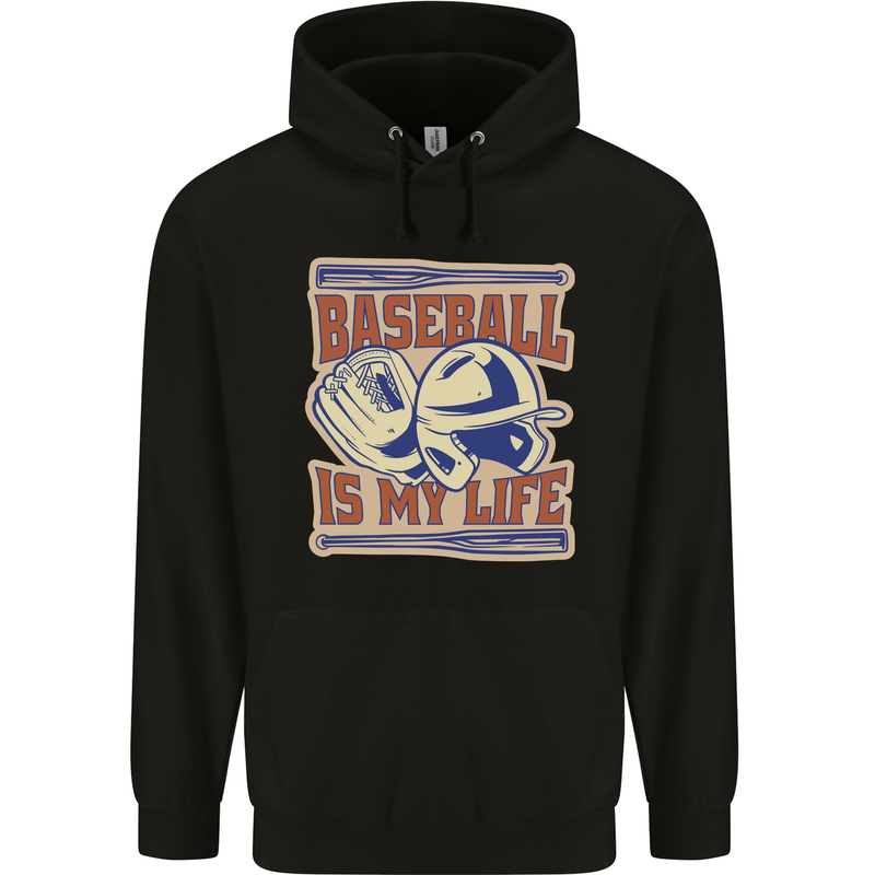 Baseball is My Life Mens 80% Cotton Hoodie Black