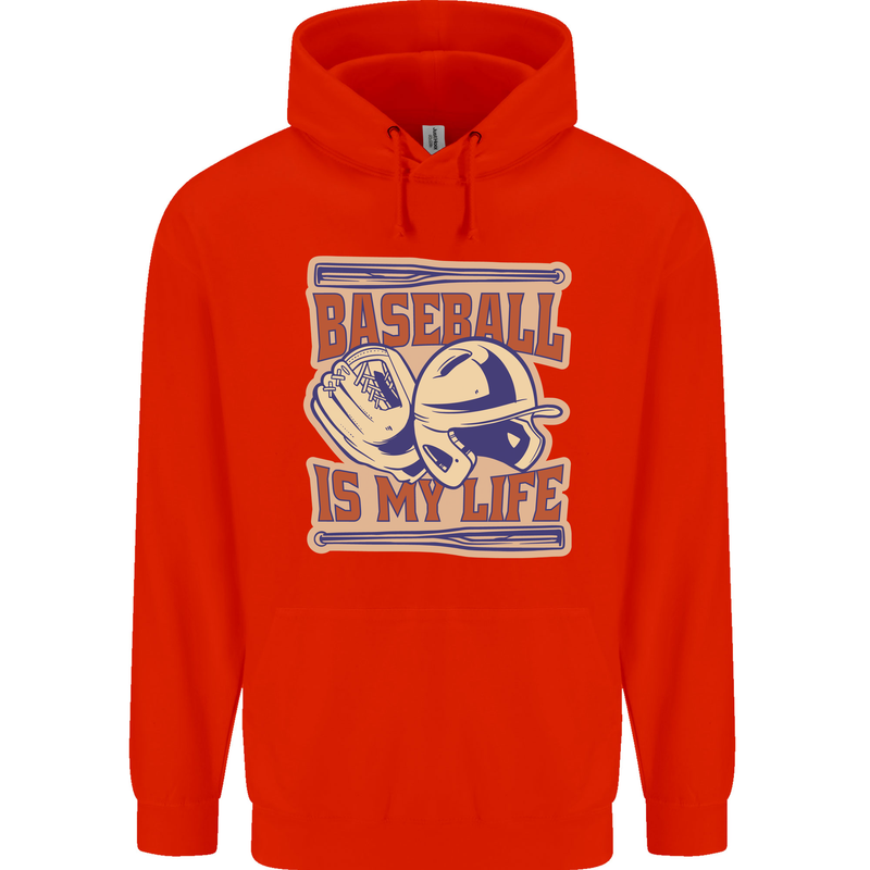Baseball is My Life Mens 80% Cotton Hoodie Bright Red