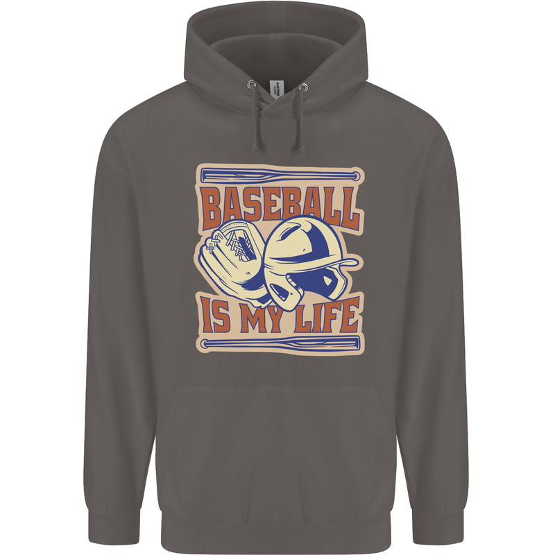 Baseball is My Life Mens 80% Cotton Hoodie Charcoal