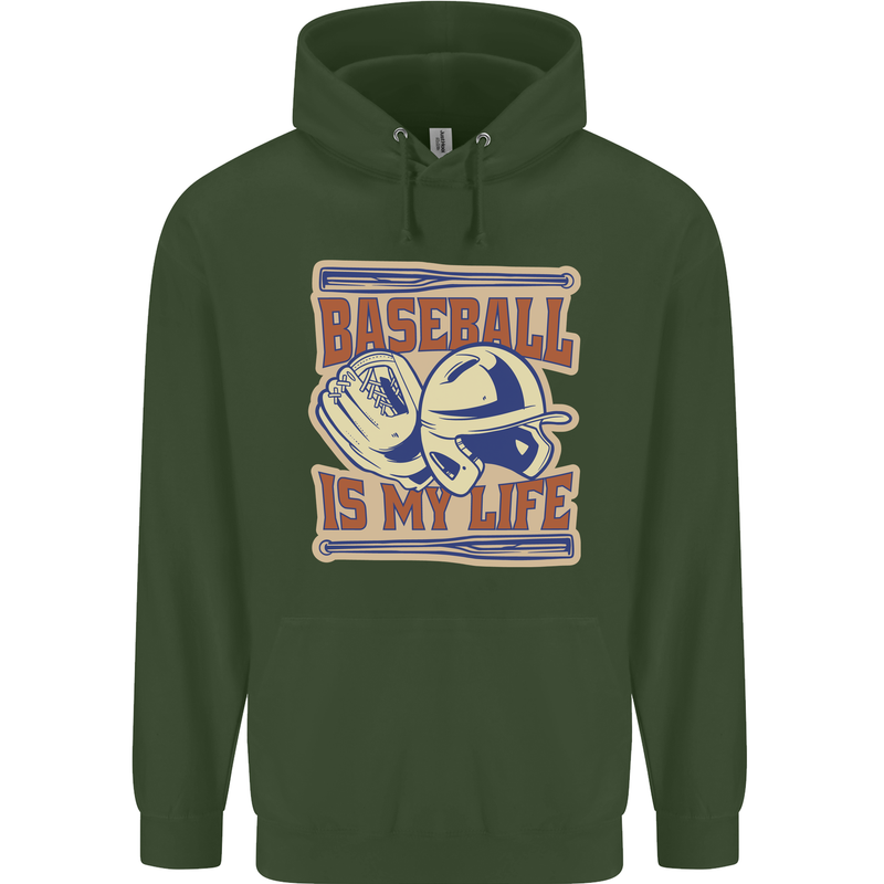 Baseball is My Life Mens 80% Cotton Hoodie Forest Green