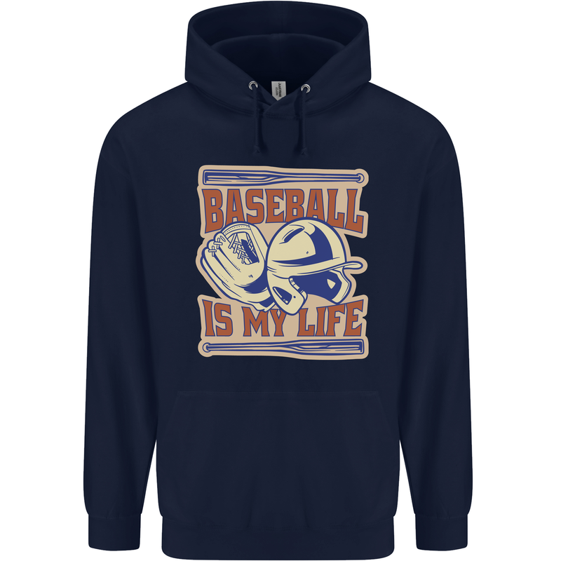 Baseball is My Life Mens 80% Cotton Hoodie Navy Blue