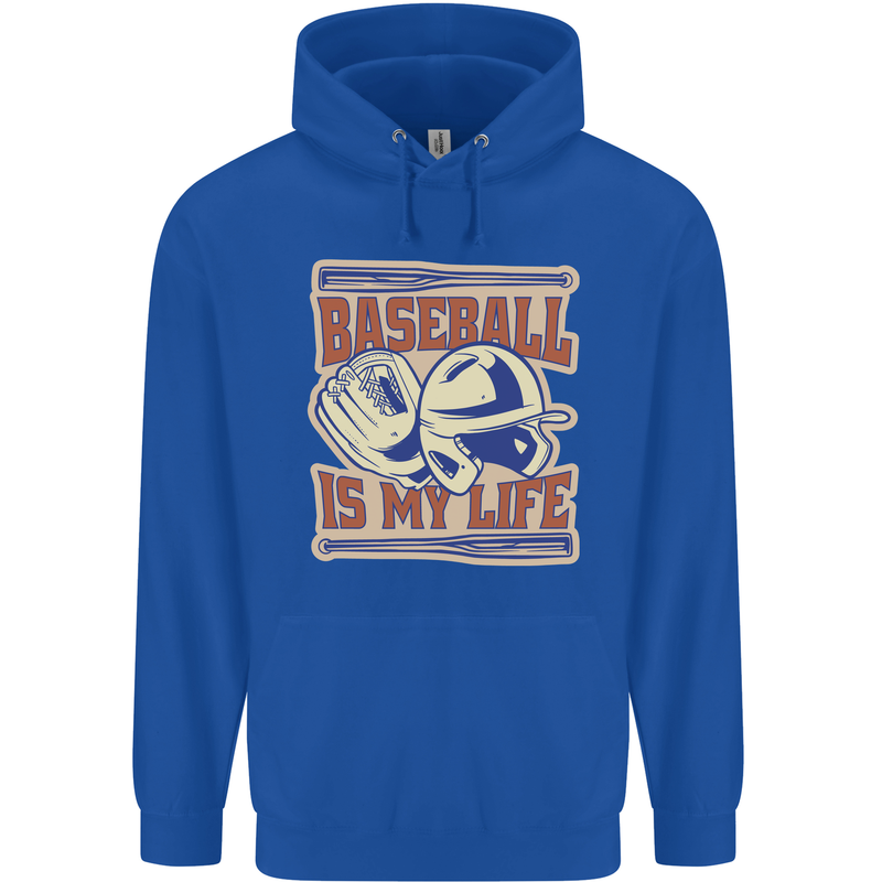 Baseball is My Life Mens 80% Cotton Hoodie Royal Blue