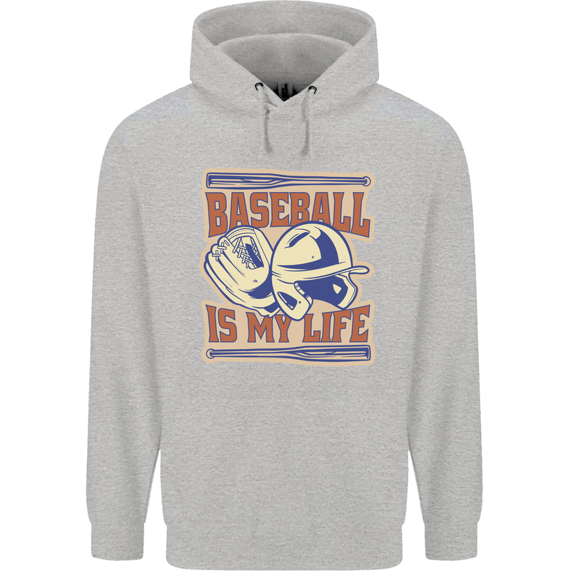 Baseball is My Life Mens 80% Cotton Hoodie Sports Grey