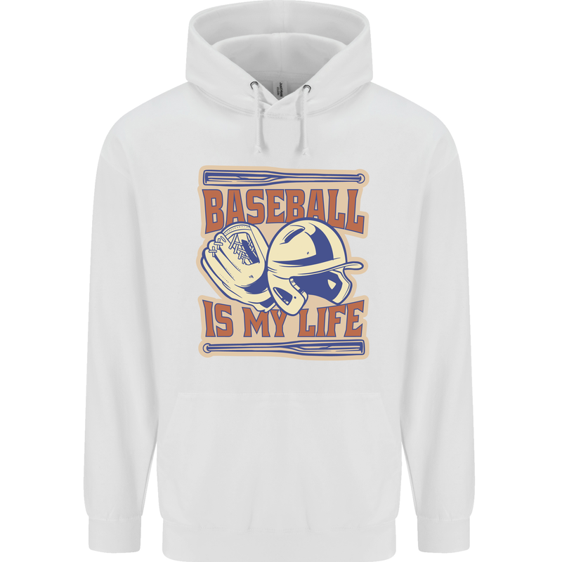 Baseball is My Life Mens 80% Cotton Hoodie White