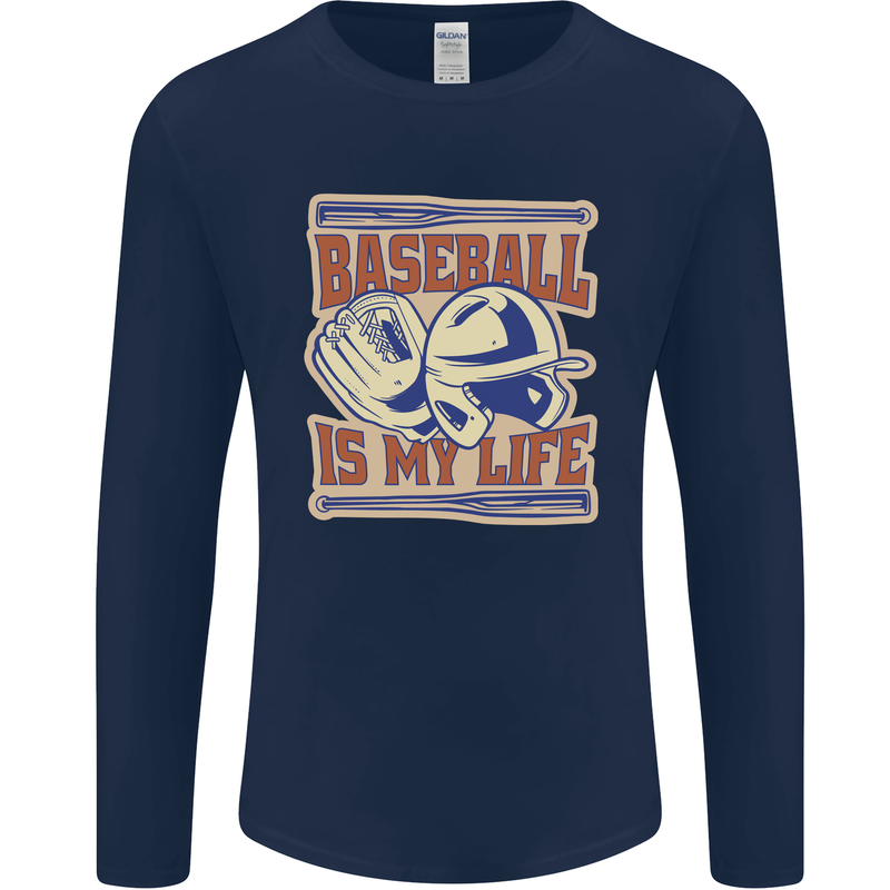 Baseball is My Life Mens Long Sleeve T-Shirt Navy Blue