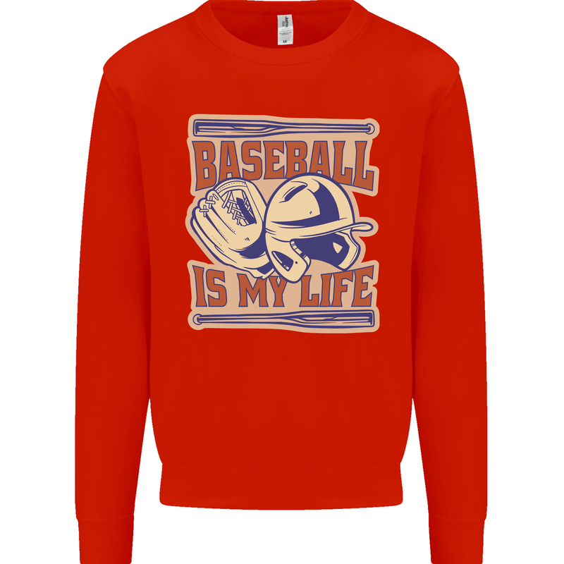 Baseball is My Life Mens Sweatshirt Jumper Bright Red