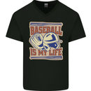 Baseball is My Life Mens V-Neck Cotton T-Shirt Black