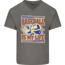 Baseball is My Life Mens V-Neck Cotton T-Shirt Charcoal