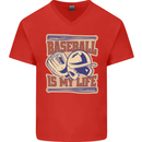 Baseball is My Life Mens V-Neck Cotton T-Shirt Red