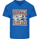 Baseball is My Life Mens V-Neck Cotton T-Shirt Royal Blue