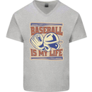 Baseball is My Life Mens V-Neck Cotton T-Shirt Sports Grey