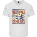 Baseball is My Life Mens V-Neck Cotton T-Shirt White
