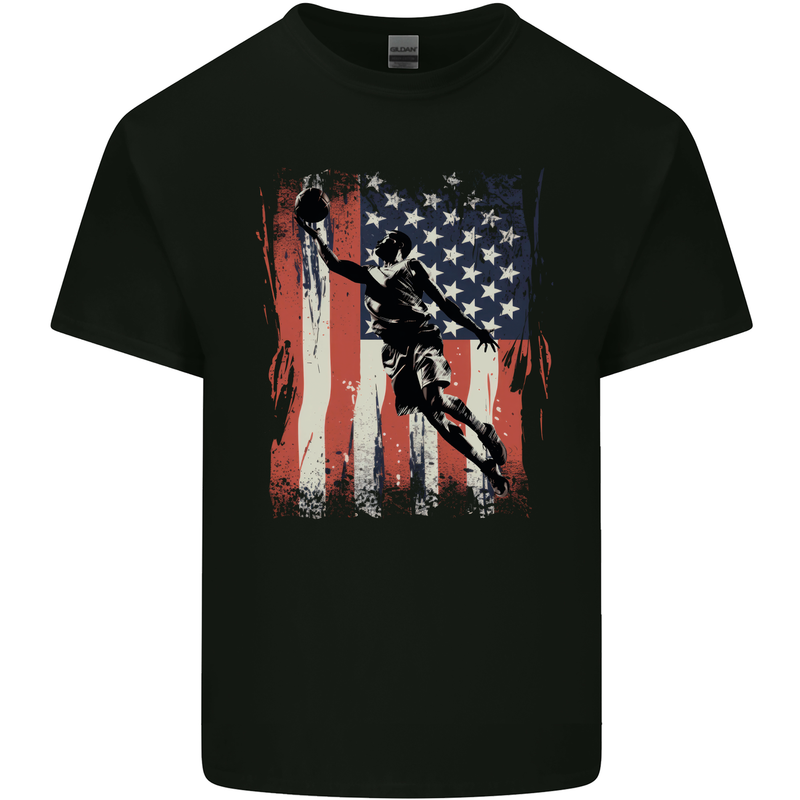 Basketball Player Flag USA America Mens Cotton T-Shirt Tee Top Black