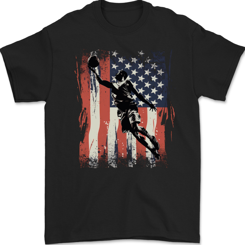Basketball Player Flag USA America Mens Gildan Cotton T-Shirt Black