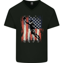 Basketball Player Flag USA America Mens V-Neck Cotton T-Shirt Black