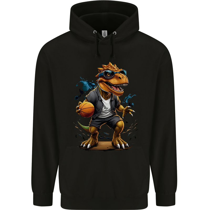 Basketball T-Rex Dinosaur Childrens Kids Hoodie Black