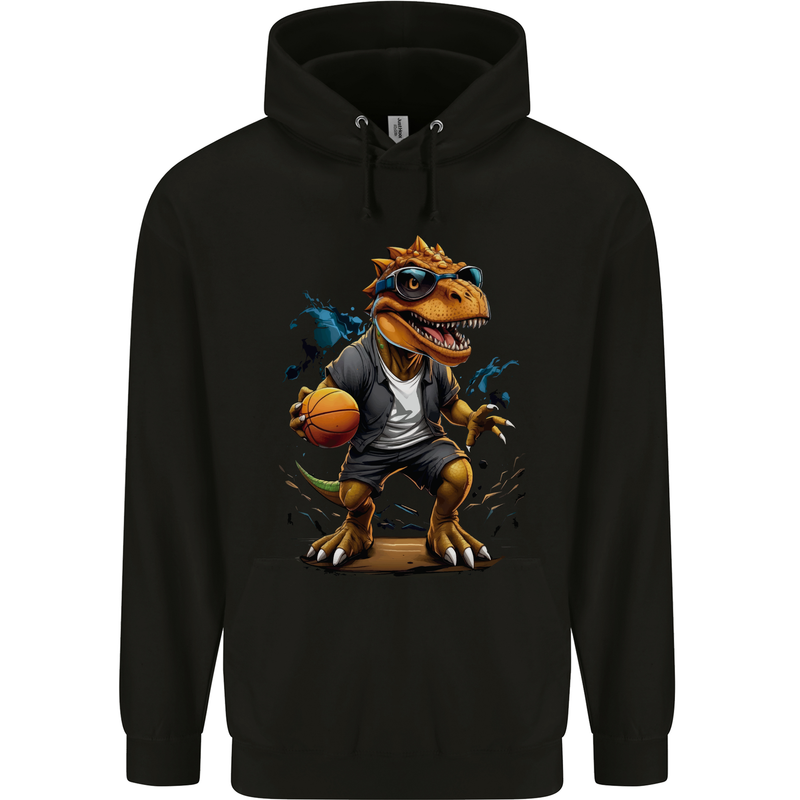 Basketball T-Rex Dinosaur Mens 80% Cotton Hoodie Black