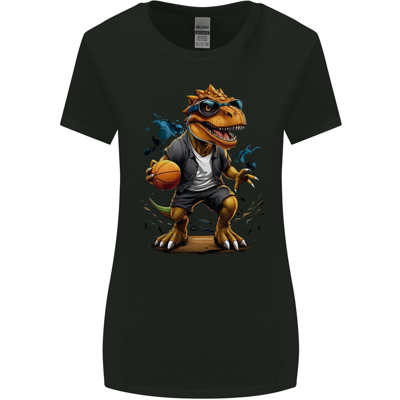 Basketball T-Rex Dinosaur Womens Wider Cut T-Shirt Black